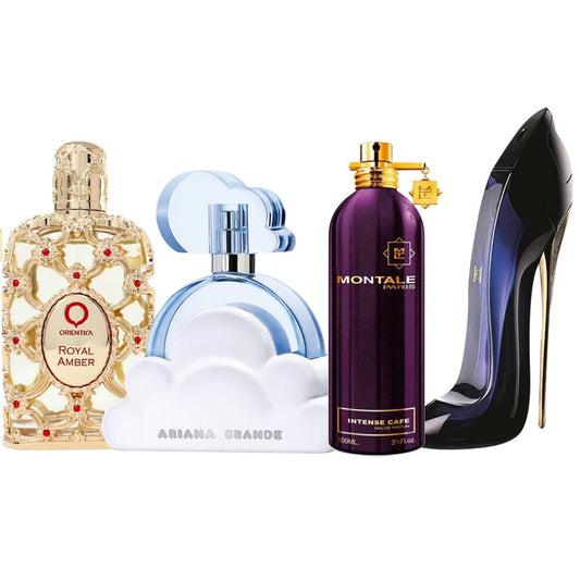 Promo Mujer Paga 2 lleva 4: Orientica Royal Amber 80 ML, Cloud Ariana Grande 100 ML + GRATIS: Montale Intese Cafe 100 ML + GRATIS: CH Good Girl 80 ML