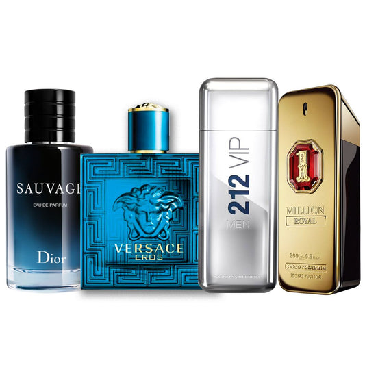Promo Paga 2 Lleva 4: Dior Sauvage 100 ML + Versace Eros 100 ML + GRATIS: CH 212 VIP Men 100 ML + GRATIS: 1 Million Royal 100 ML